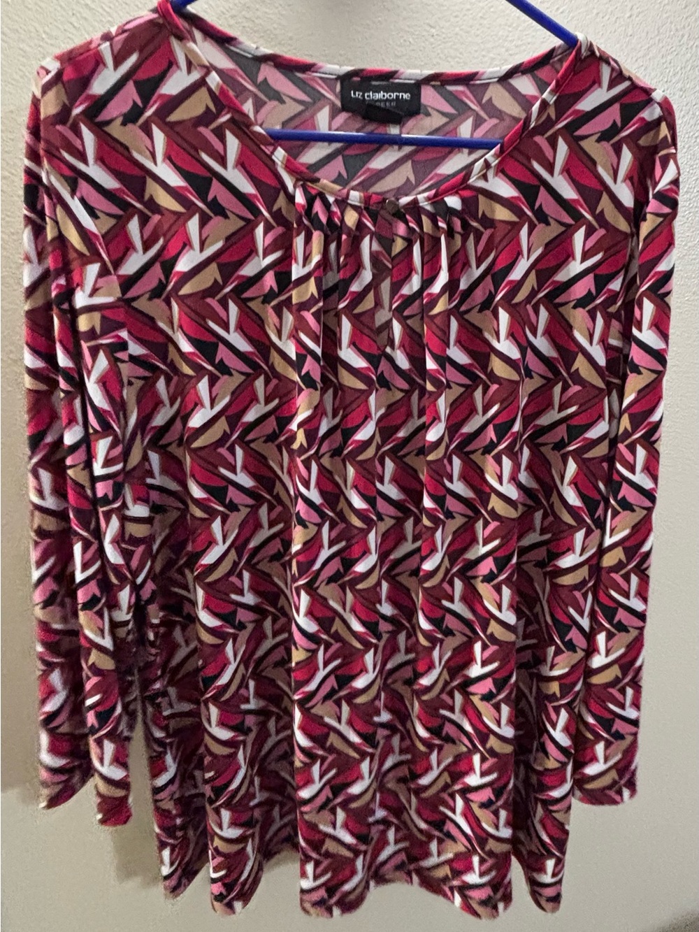 Liz Claiborne Burgundy Pink Geometric Long-Sleeve Top- XXL